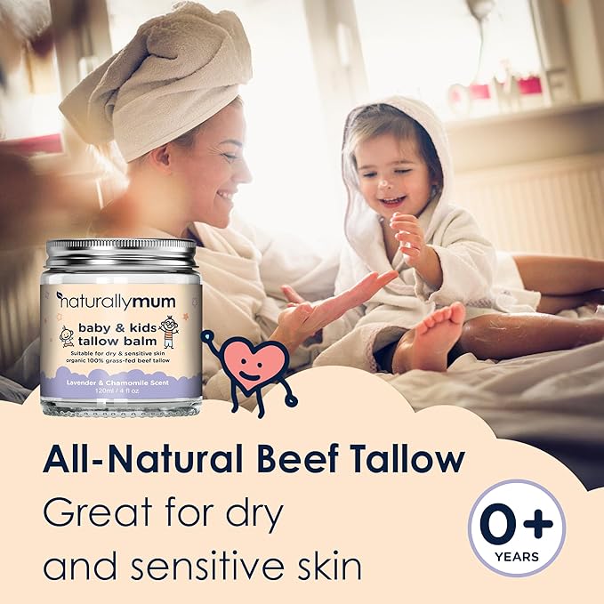 NaturallyMum Baby & Kids Tallow Balm | All-Natural Organic Grass Fed Beef Tallow | Moisturizing Cream | For Dry & Sensitive Skin | All in One Skincare Solution | 4.2 fl oz