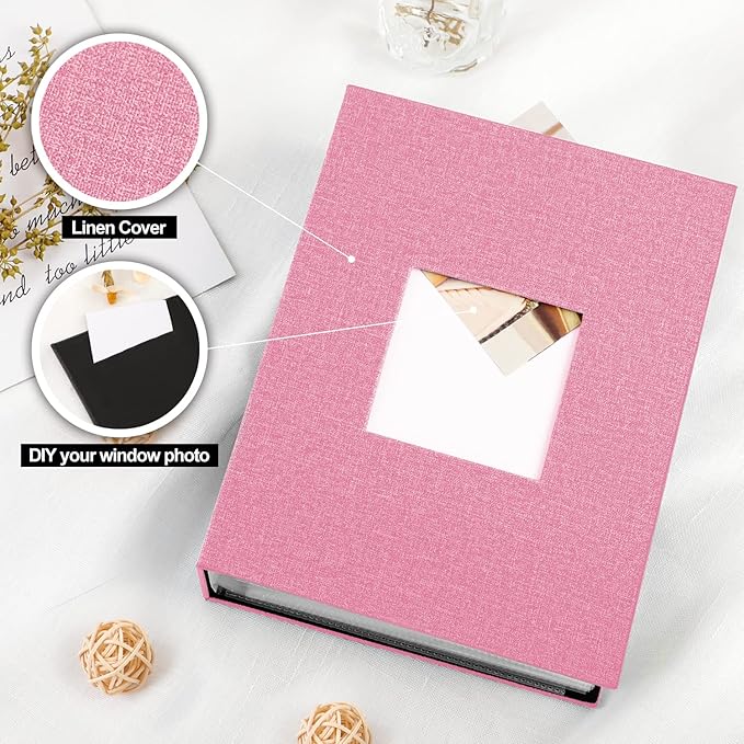Ywlake Photo Album 4x6 200 Pockets 2 Packs, Linen Photo Albums Holds 200 Horizontal Pictures Only Pink