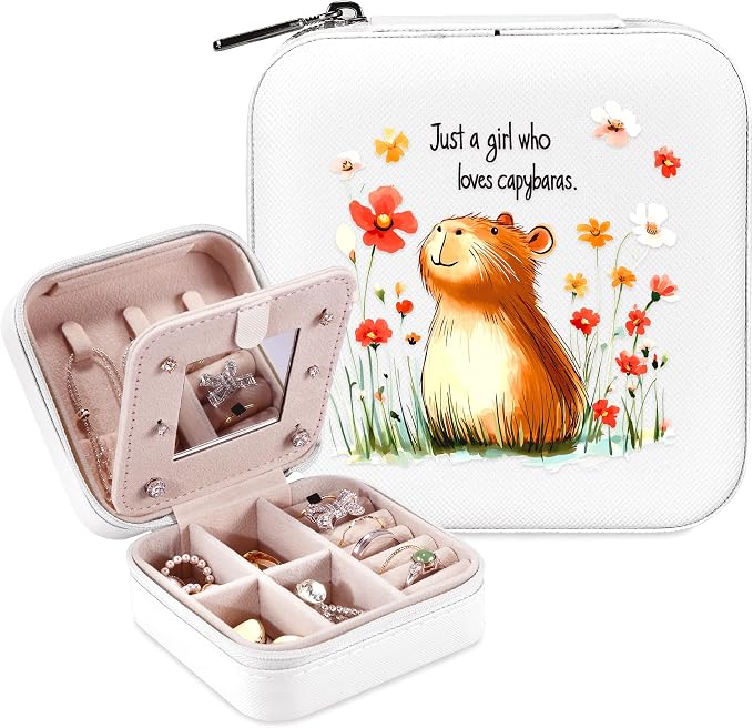 Capybara Jewelry Box, Gifts For Teens Girls, Capybara Lovers Stuff Items Accessories Things Merchandise Decor Merch, Travel Ring Earrings Necklace Organizer Holder!