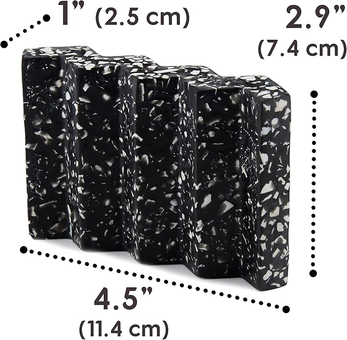 Zig Zag Terrazzo Stone Soap Dish for Bathroom Sink - Concrete Soap Saver for Bar Soap Holder for Shower - Sponge Holder - Self Draining Soap Dish Holder - Kitchen Soap Tray (Black)