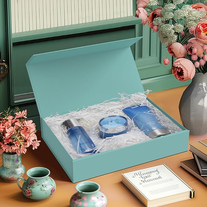 5 Pack Gift Boxes with Lids, 11 x 8.2 x 2.3 Inches Packing Box for Presents Ribbon Magnetic Closure, Luxury Wrapping Gift Boxes for Weddings, Birthdays, Chrismas, Halloween, Blue