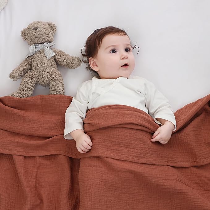 DaysU Muslin Baby Swaddle Blanket, Cotton Swaddling Blankets for Baby Boy and Girl, Nursery Skin-Friendly Baby Receiving Blanket for Newborns, Breathable Swaddle Wrap 2 Pack, 47”x47”-Brown+Lilac Ash