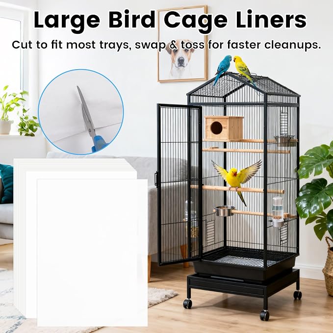17.7x13.8in Bird Cage Liners - 200 Sheets Pre-Cut Cage Tray Pads | Disposable Absorbent Non-woven Pads Absorb Moisture and Collect Feathers for Parrots, Cockatiels, Parakeets and Finches