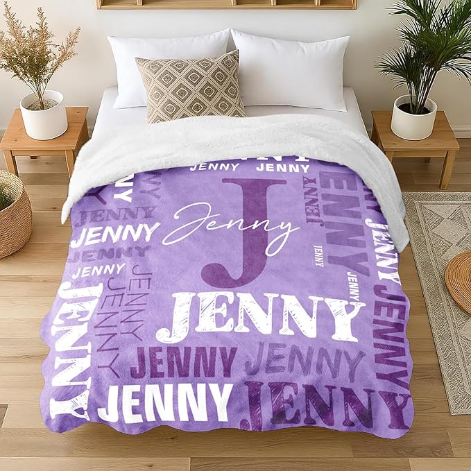 Personalized Blankets for Teen Boys Girls - Printed in USA Custom Blanket with Kid Names Reversible Plush Ultra-Soft Sherpa Fleece Monogrammed Baby Throw Blankets Customized Birthday Gifts for Adults