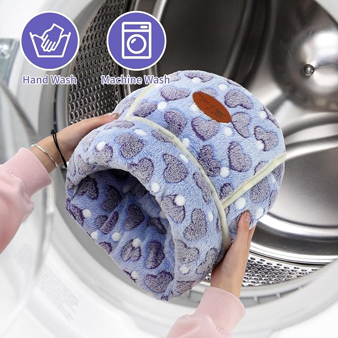 YUEPET Guinea Pig Bed, Warm Fleece Cuddle Cave, Purple Heart | Guinea Pig Cuddle Cave Cozy House, Portable Guinea Pig Hideout, Washable Cushion Pad, Folds Flat for Storage