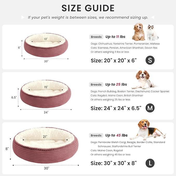 Love's cabin Round Donut Cat and Dog Cushion Bed, 24in Pet Bed for Small or Medium Dogs, Anti-Slip & Water-Resistant Bottom, Soft Durable Fabric Pet Beds, Washable Calming Cat Bed Dusty Rose