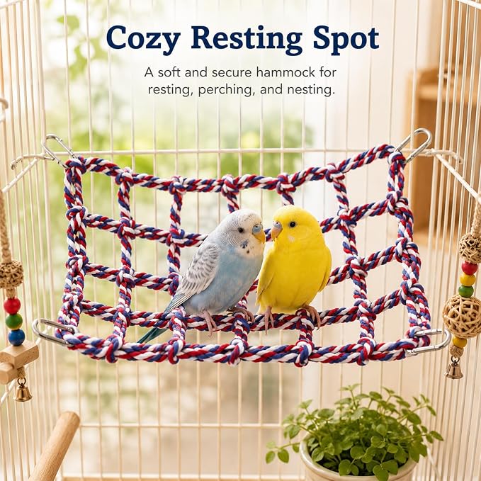 2 Pcs Hanging Rat Rope Net Rat Climbing Bird Rope Toys | Bird Cage Accessories, Colorful Bird Rope Net, Bird Swing Toy, Parrot Climbing Ladder Bridge, for Small Animals