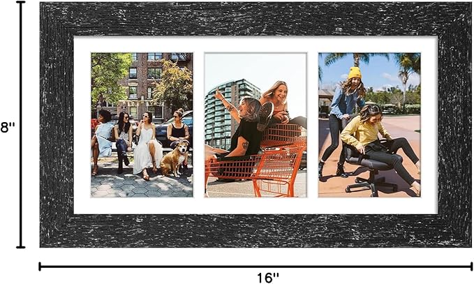 8x16 Picture Frame Display 3 opening Picture Frame 5x7 Collage,Multi Photo Frame with Mat,Plexiglass,Horizontal and Vertical Formats for Wall Decor,Black Wood Grain