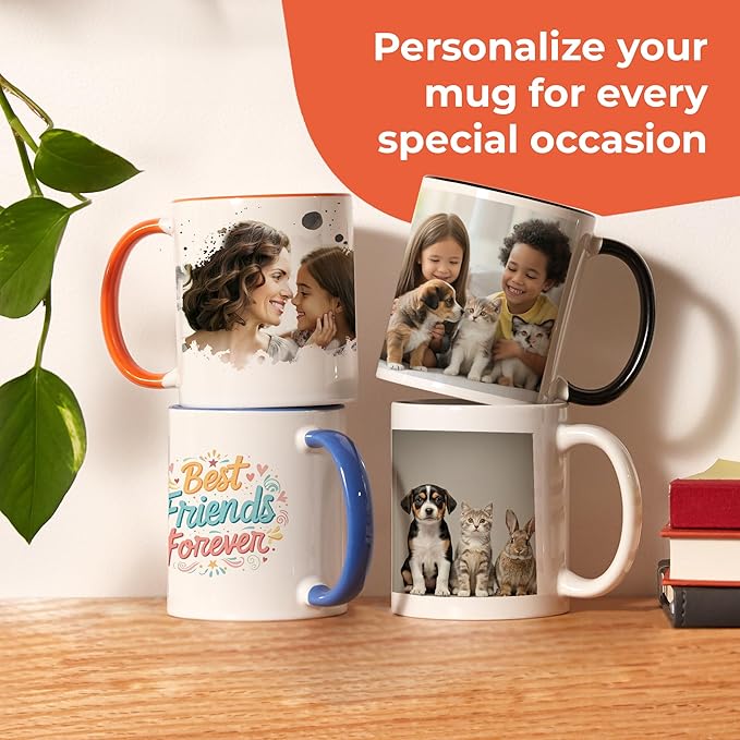 Personalized Mug, Custom Ceramic Mug with Photo and Text, 11oz, Pack of 100, Glossy Coffee Cup, Perfect for Christmas, Secret Santa or as Holiday Gift for Family or Friends, White/White