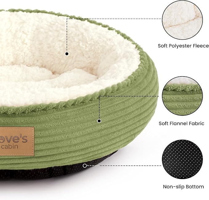 Love's cabin Round Donut Cat and Dog Cushion Bed, 20in Pet Bed for Cats or Small Dogs, Anti-Slip & Water-Resistant Bottom, Super Soft Durable Fabric Pet beds, Washable Luxury Bed Olive Green