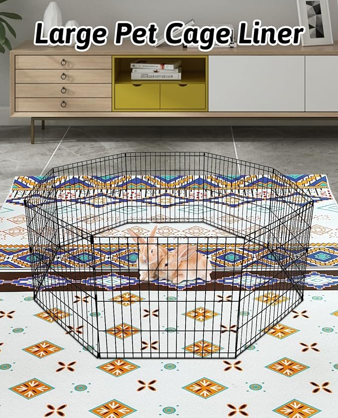 BNOSDM 91" X 63" Extra Large Bunny Cage Liner Washable Guinea Pig Mat Large Animals Mats Animal Pads for Floor Indoor Rabbit Carpet for Chinchillas Cats Ferrets Dogs（Light Brown）