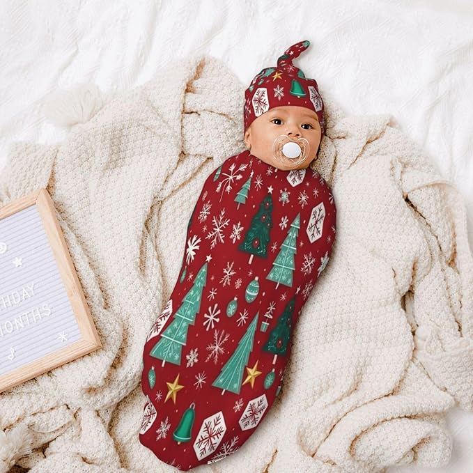 Christmas Baby Swaddle Blanket and Hat Set for Newborn Boys Girls Soft Infant Wrap Sleep 0-6 Months Happy Holidays