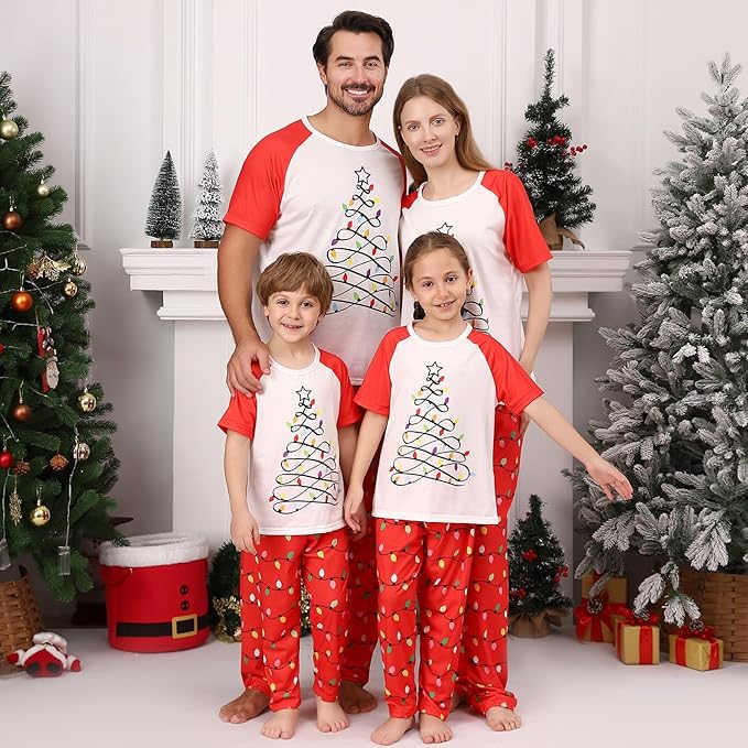 Christmas Pajamas for Family Matching Holiday PJ's Jammies Sets with Short Sleeve Tee and Pants Sleepwear Loungewear