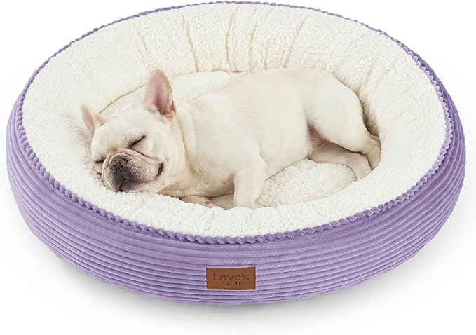 Love's cabin Round Donut Cat and Dog Cushion Bed, 30in Pet Bed for Medium or Large Dogs, Anti-Slip & Water-Resistant Bottom, Soft Durable Fabric Pet Beds, Washable Calming Cat Bed, Violet