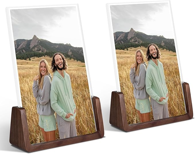 5x7 picture frames, Solid Rustic Wooden Photo Frames with Walnut Wood Base and High Definition Acrylic Glass Covers - for Tabletop or Desktop Display (5x7 inch, Vertical 2Pack)