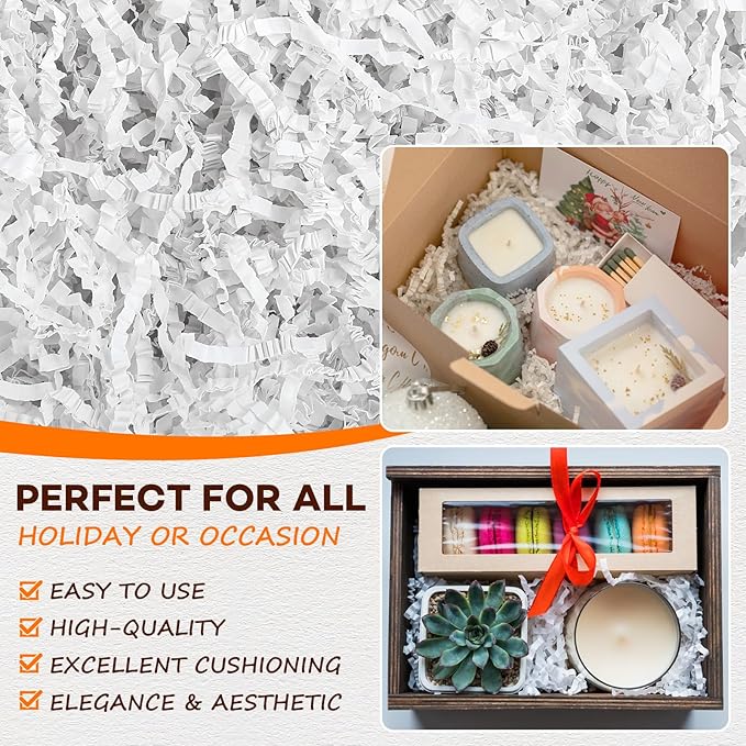 RowinsyDD 3LB White Crinkle Paper Filler, Cut Shredded Paper for Gift Baskets Packaging Wrapping Cushion Stuffing Box Confetti Filler for Easter Christmas Wedding Birthday Bridesmaid
