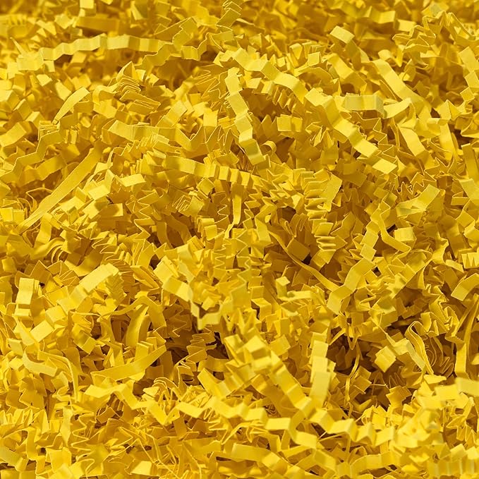 Wowxyz 2 LB Crinkle Cut Paper Shred Yellow Crinkle Shredded Paper - Gift Box Baskets Bag Filler - Confetti Stuffing for Birthday, Holiday Gift Packaging Wrapping