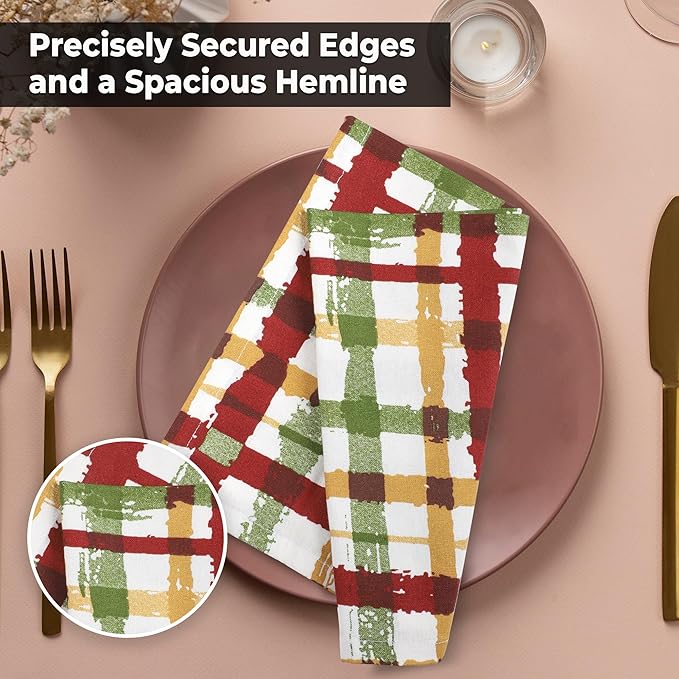 Urban Villa Harvets Dinner Napkins Set of 12, 20x20 Inches Soft Premium Hotel Quality Napkins, Highly Absorbent, Reusable & Washable Table Dinner Napkins - (Multicolor, Fall Checks)