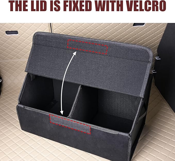 car organizers and storage for SUV,trunk organizer for sedan, leather foldable sleek box with lid,collapsible cargo bins, tool accessories containers,Collapsible Suede velvet (18 inch Covered)