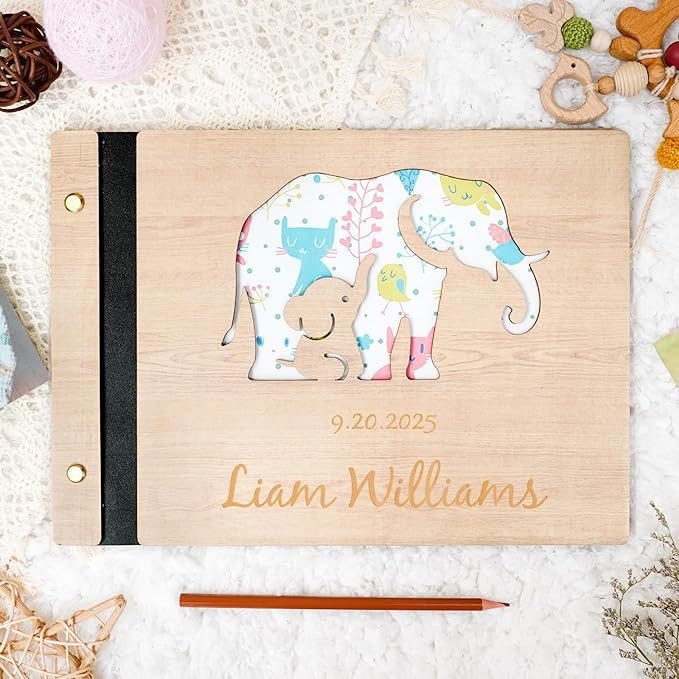 Personalized Wooden Photo Albums,Retro Style Travel Scrapbook with Writing Space,Family Photo Albums Couples Memory Book,DIY Adventure Book for Wedding Family Travel Birthday Baby Shower