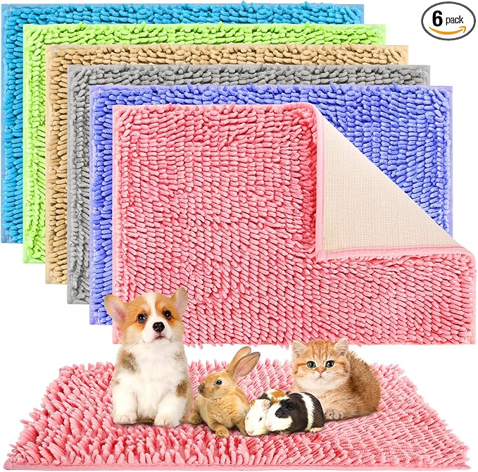 WRINGKIT 6 Pack Guinea Pig Mats, 16x24 Inch Guinea Pig Cage Liner, Reusable | Washable Fleece Bedding Training Pee Pads, Non-Slip Animal Sleeping Mat for Bunny, Rabbit, Hamster, Chinchilla, 6 Colors