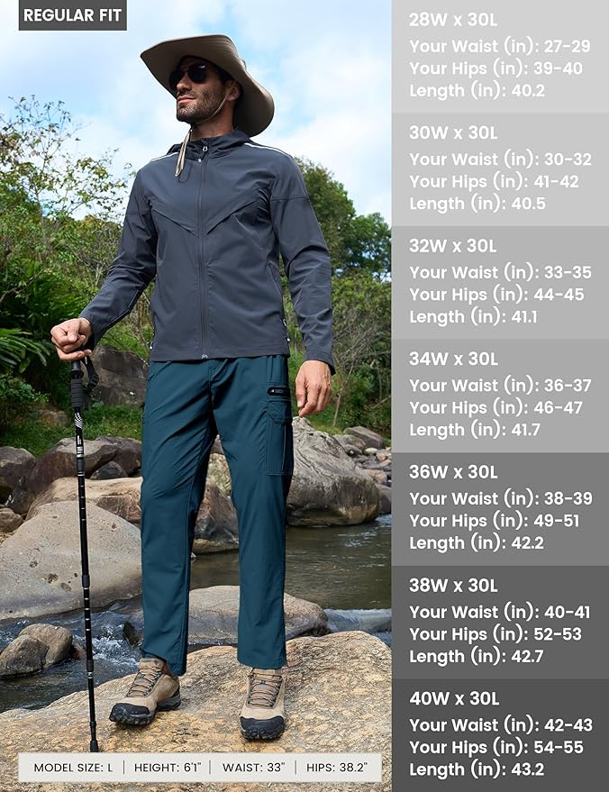 MOURCE Hiking Pants Men Lightweight Quick-Dry - Water Resistant Stretch Travel Pants with 7 Pockets for Outdoor Fishing