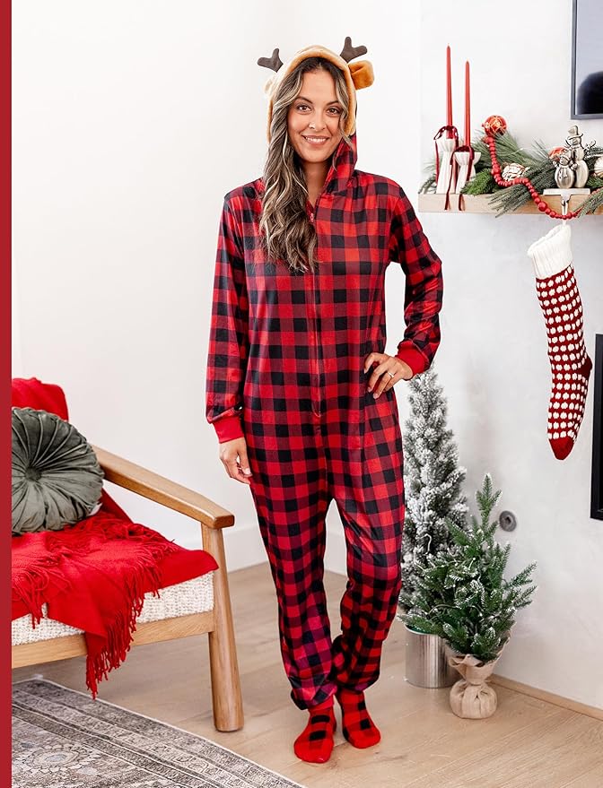 PATPAT Matching Family Christmas Onesie Pajamas – Holiday Hooded Jumpsuit Sleepwear PJs Couples Xmas Loungewear with Socks