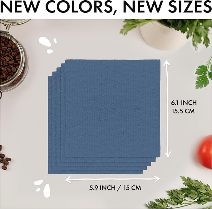 SUPERSCANDI 5 Pack Swedish Dishcloths for Kitchen - 100% Biodegradable&Compostable | Reusable Paper Towels Washable, Food-Safe&Without Plastic - Dish Rags Suitable for Any Surface | Premium, Navy Blue