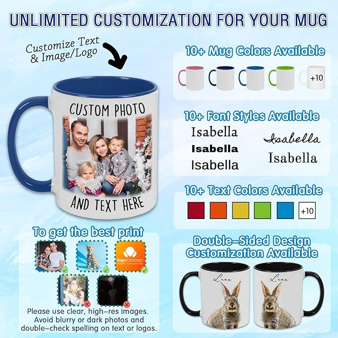 Personalized Coffee Mug with Photo, Logo or Text - Customized Gift Idea for Men & Women, Mom, Dad, Friends - Christmas Birthday Valentines Gifts, Party Favors Tea Cup - White/Dark Green