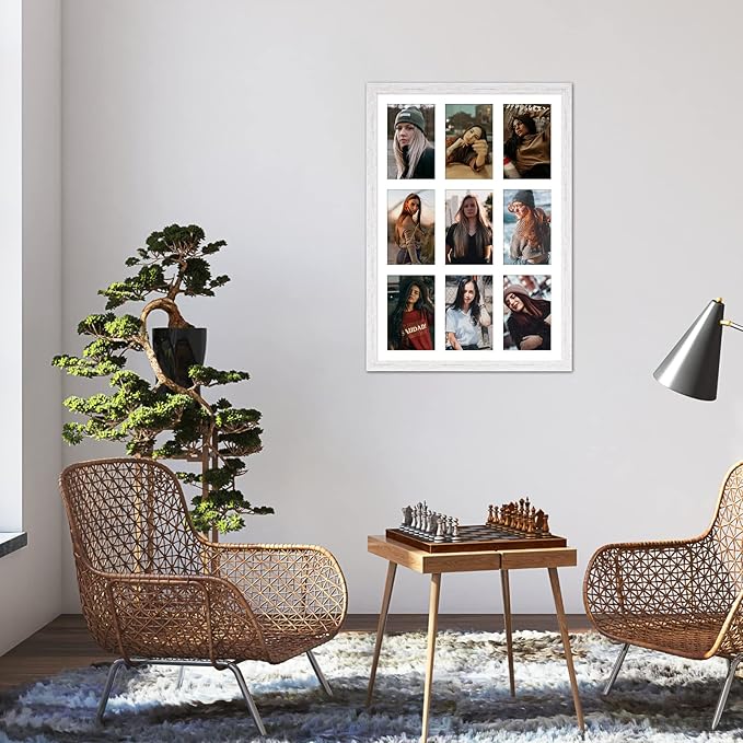 13.5x19.5 Collage frame with 9 Openings 4X6 Pictures, Multiple Picture Frame with Mat, Wall or Tabletop Decor, White Wood Grain,2 Pack