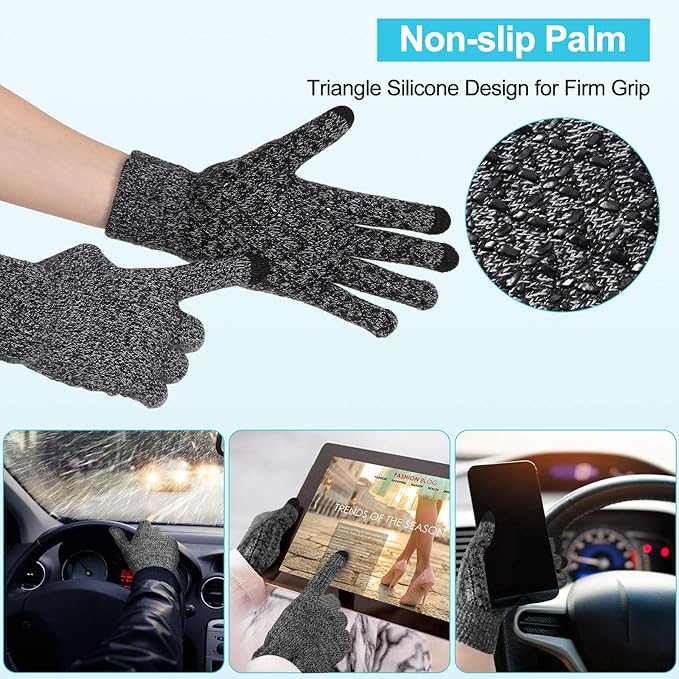 Winter Fleece Lined Beanie Hat Scarf Sock Touchscreen Gloves Set for Men Women