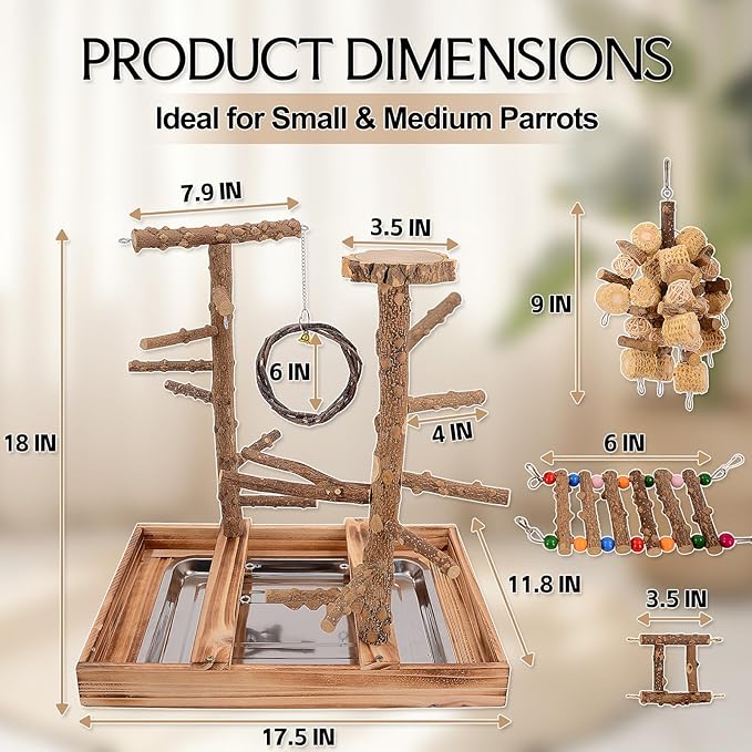 Bird Perch Stand, Multi-Layer Bird Playground, Parrot Cockatoo Parakeet Chew Toys