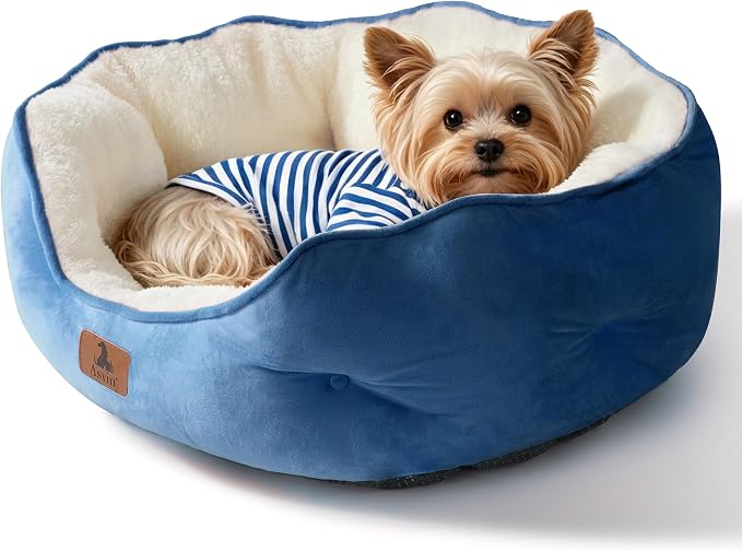 Asvin Medium Dog Bed for Medium Dogs, Cat Beds for Indoor Cats, Pet Bed for Puppy and Kitty, Extra Soft & Machine Washable with Anti-Slip & Water-Resistant Oxford Bottom, Light Blue, 25 inches