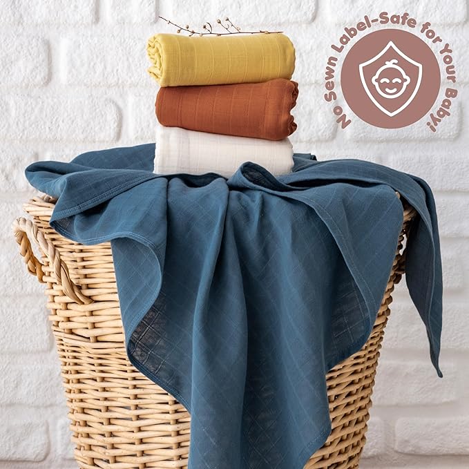 Muslin Swaddle Blankets - 4 Pack, 100% Organic Turkish Cotton Baby Blankets, Soft & Breathable Newborn Swaddles, Baby Wrap for Boys & Girls, Ideal for Sensitive Skin (4 Pcs, 40x40 Inch)