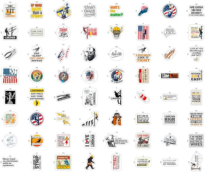 100Pcs Lineman Stickers for Hard Hats, Funny, for Water Bottle - Lineman Party Supplies & Party Decorations - Hard Hat Stickers - Gift for Women & Men
