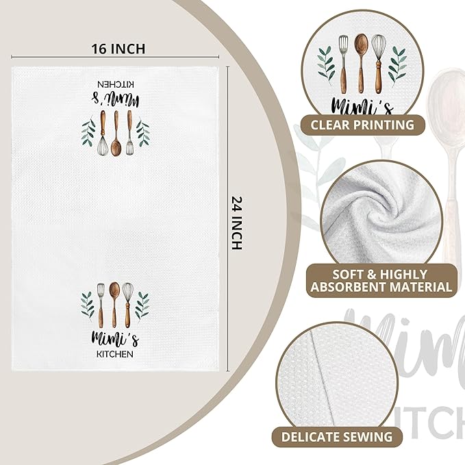 Mimi's Kitchen Towels, Mimi Grandma Christmas Birthday Gifts Hand Towels for Mimi Grandma from Grandkids, Rustic Farmhouse Decorative Tea Dish Towels for Room Mother's Day Decor 16x24 in