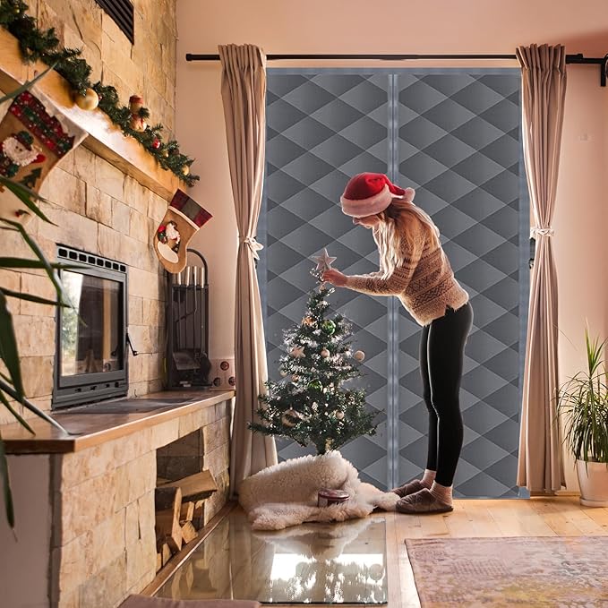 Magnetic Thermal Insulated Door Curtain, Fits Door Size 60'' x 80'', Durable Oxford Cloth Thicken Cotton Fiber Fill, Temporary Doors Insulation Cover, Soundproof Weatherproof Doors Blanket