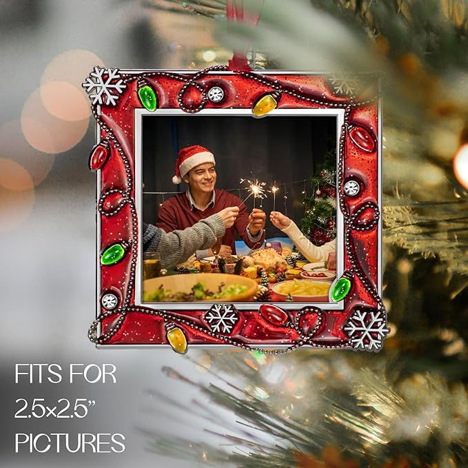 LARAINE Picture Photo Frame Christmas Metal 2025 Christmas High Definition Glass Display Pictures for Tabletop Home Decorative Holiday Gift (Red, 2.5)