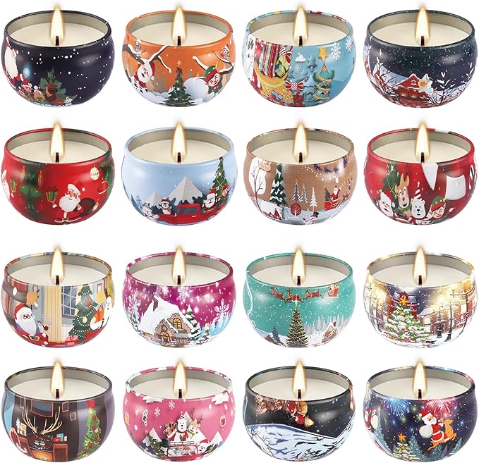 16Pack Christmas Scented Candles Gift- Aromatherapy Candle-Soy Wax-Long Lasting Burn time, Christmas Thanksgiving Gifts for Women，Home Decor