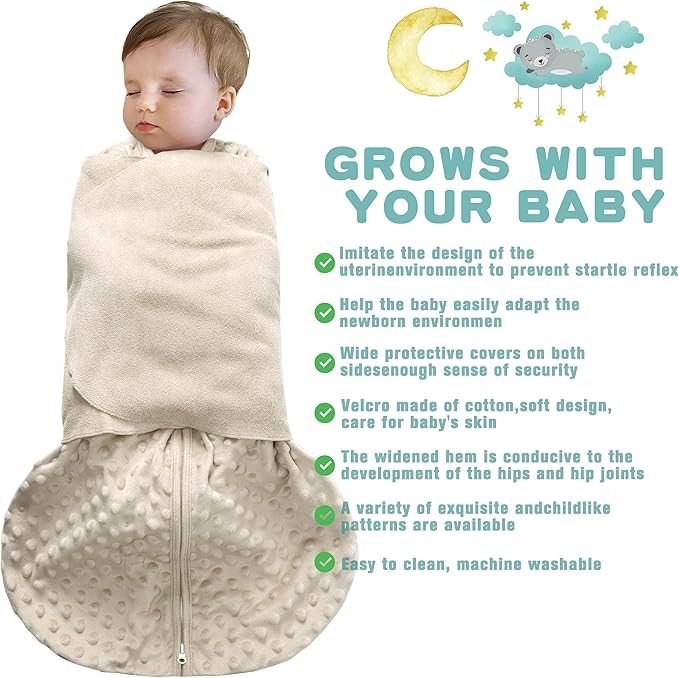 Newborn Sleep Sack Baby Swaddle,0-12 Months,3-Way Adjustable Wearable Blanket,Swaddling Sleeping Bag (Beige & Grass green, 0-3 Months)