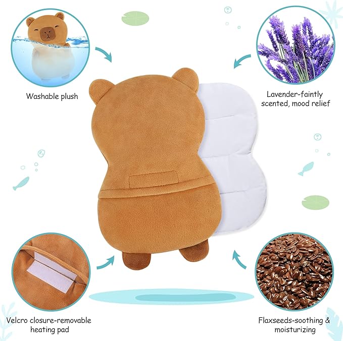 Capybara Microwavable Heating Pad for Kids Women,Cute Animal Microwave Heating Pad for Cramps & Period Pain Relief with Lavender Scented,Heated Pad for Neck Knee,Warmer Pad for Birthday Mother's Day