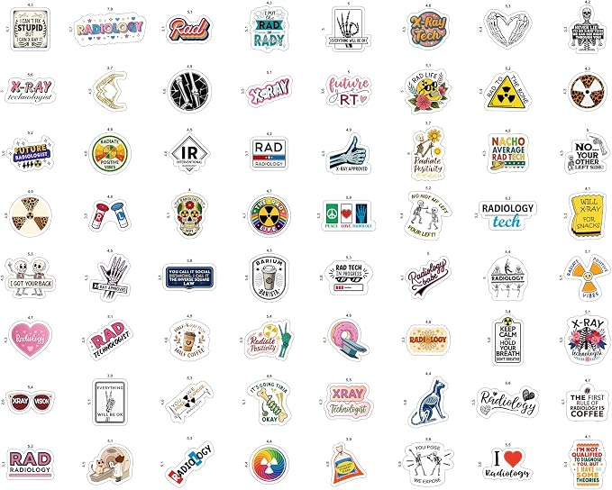 100Pcs Radiology Stickers, Rad Tech Stickers, Xray Decals for Water Bottle and Laptop - Radiology Party Supplies & Decorations - Rad Tech Gifts for Women & Men