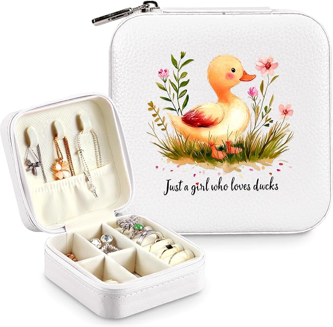 Duck Jewelry Box, Gifts For Kids Teens Girls, Duck Lovers Stuff Items Accessories Things Merchandise Decor Merch, Travel Ring Earrings Necklace Organizer Holder!
