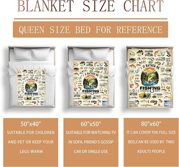 Fishing Blanket Gifts for Men Soft Flannel Fishing Throw Blanket Funny Fish Gift Merch Stuff for Boys Fisherman 60"X50"