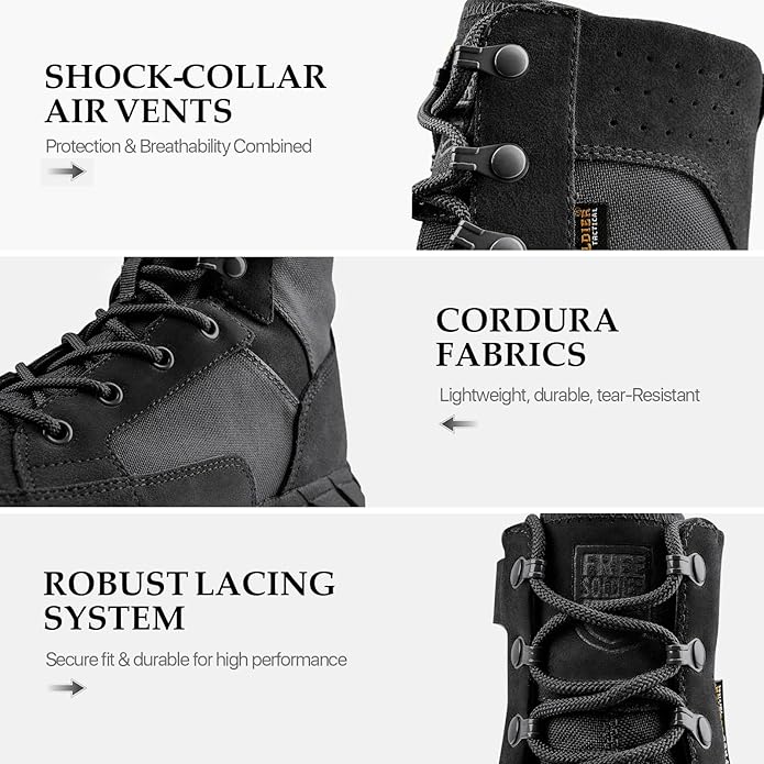 FREE SOLDIER Men's Work Tactical Boots 8 Inches Lightweight Combat Boots Durable Suede Leather Military Boot Desert Boot