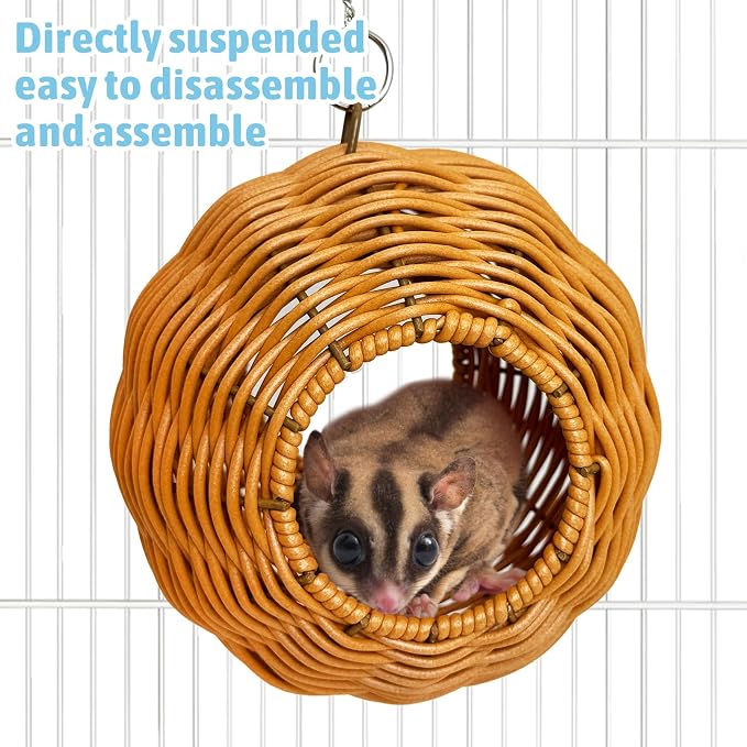 BNOSDM Sugar Glider Nest, Pet Glider Cage Sleep Nesting Squirrels Playing Hideout Hanging Hammock with Warm Cotton Pad Small Animal Cage Accessories for Marmosets, Rat (Double Holes)