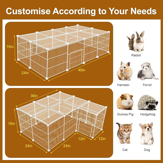 VISCOO 20 Panels Small Animal Playpen, Pet Playpen, Guinea Pigs Cages | C&C Cage, Rabbit/Bunny Cage, Puppy Play Pen, Indoor Outdoor Portable Metal Wire Yard Fence(White)