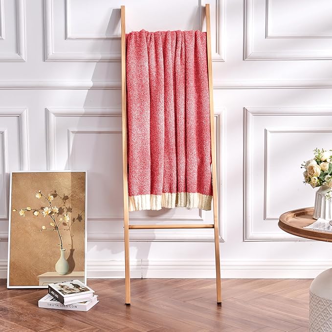 CozeCube Super Soft Fullfy Microfiber Reversible Knitted Blankets, Warm Cozy Fuzzy Plush Throw, Christmas red and White Melange Throw Blanket for Couch Bed Sofa, 50" x 60"