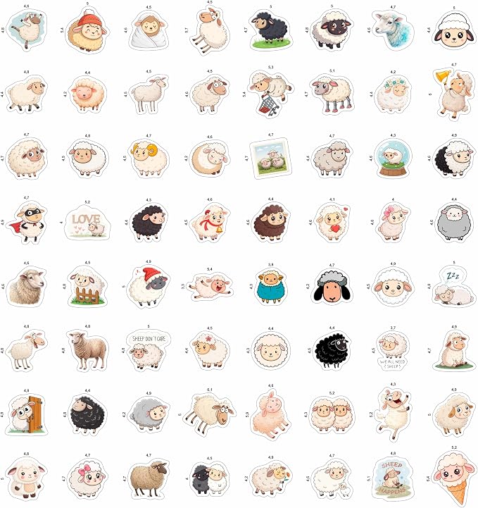 100Pcs Sheep Stickers for Scrapbooking - Sheep Gifts, Party Supplies - Lamb & Farm Animal Stickers - Gift for Women & Men