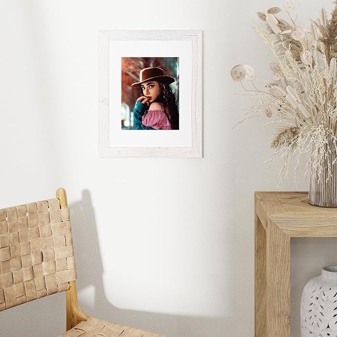 Fun Memories 11x14 Picture Frame-Real Tempered Glass, Rustic Wooden Photo Frames 11 x 14, Display Pictures 8x10 with Mat or 11 x14 Without Mat, 11x14 Picture Frame for Wall Mounted, White, 1 Pack